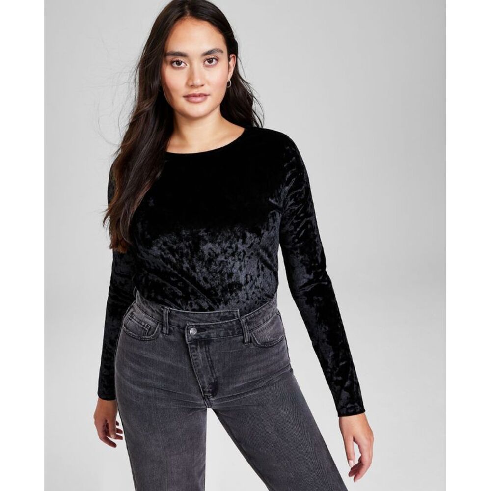 And Now This Women's Crewneck Long-Sleeve Velvet Bodysuit